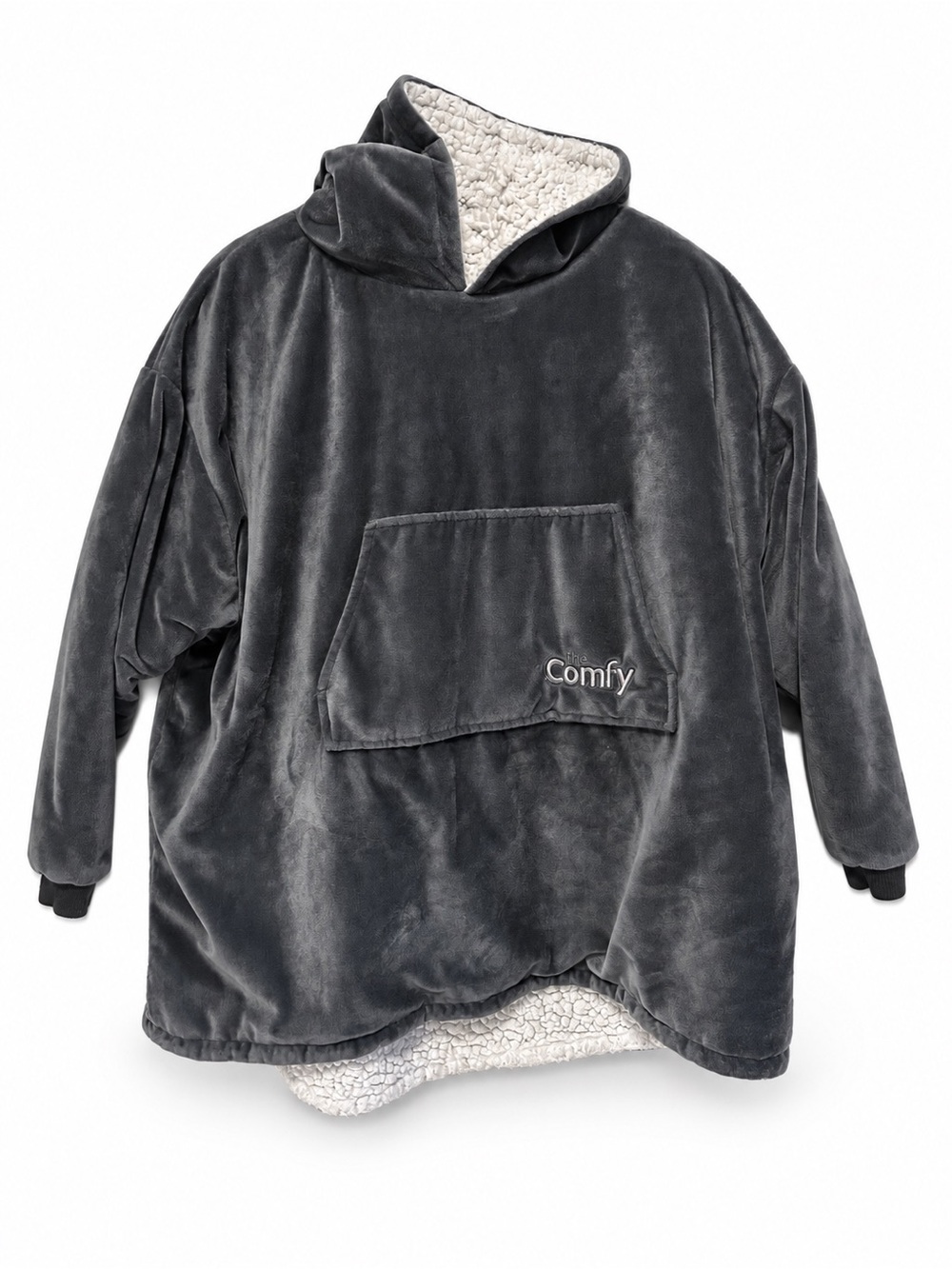 The Comfy Jr Kids Oversized Plush Sherpa Hoodie Jacket Wearable Blanket Charcoal